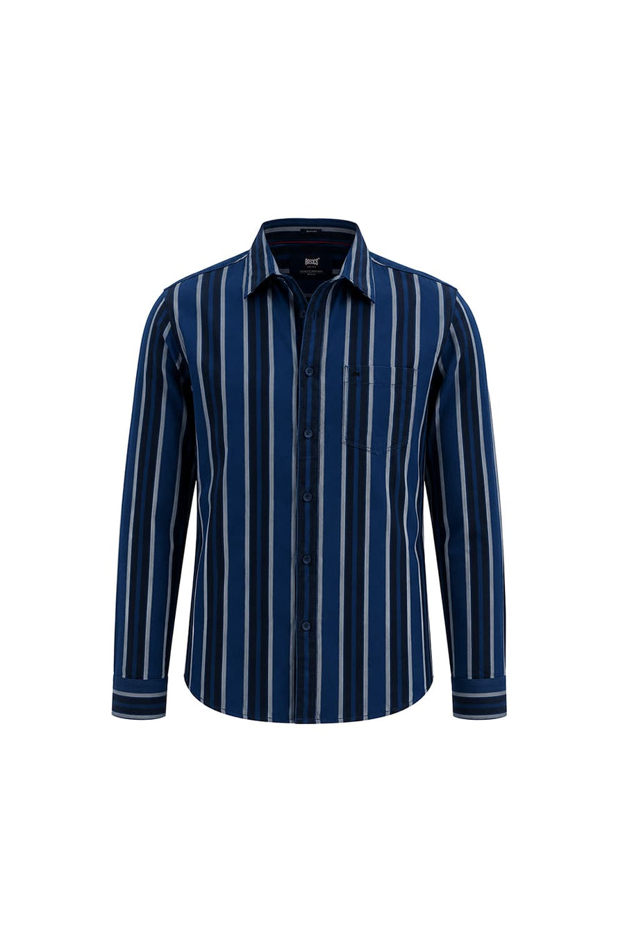 BASICS SLIM FIT SAILOR NAVY COTTON HERRING BONE STRIPE SHIRT
