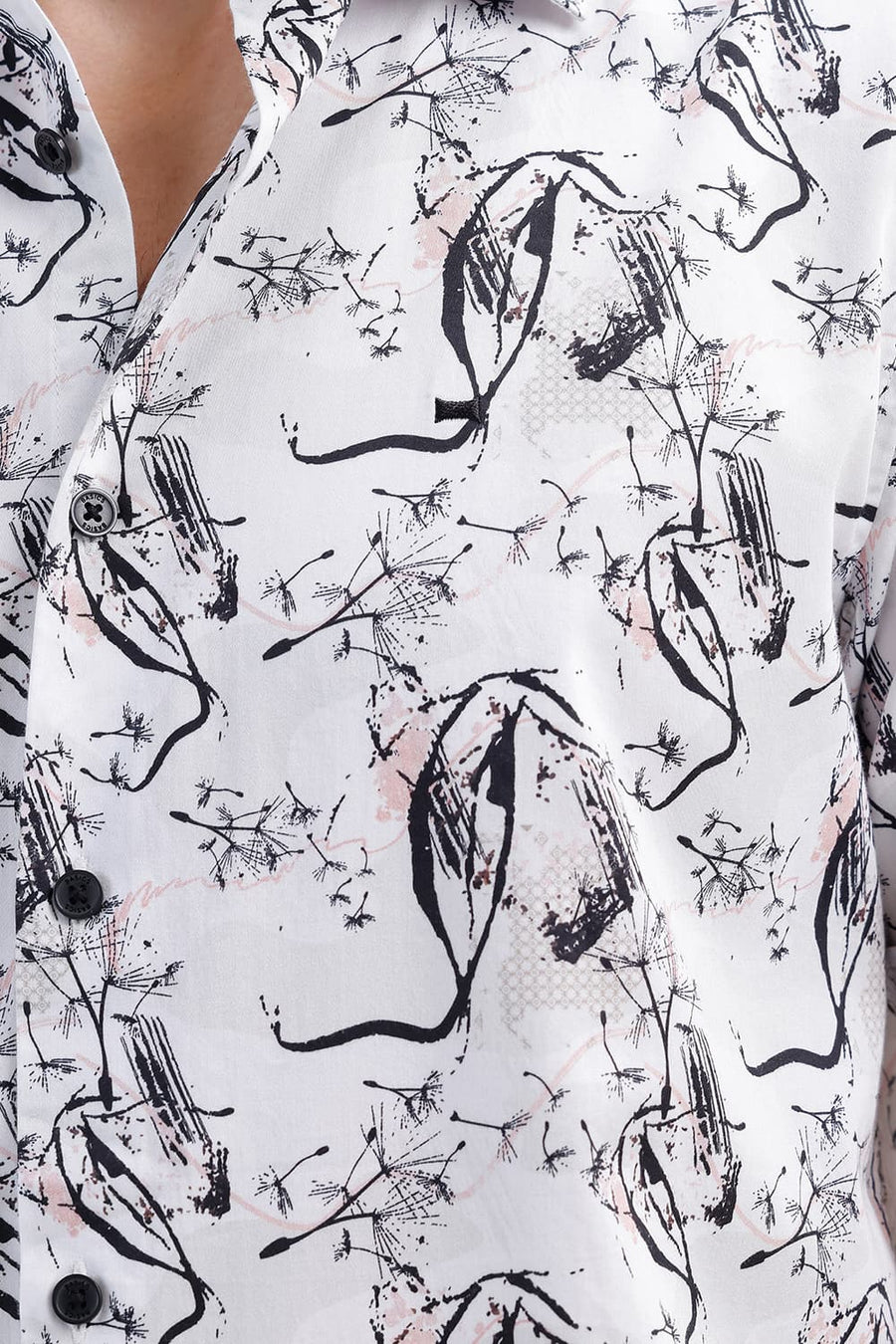 BASICS SLIM FIT LUCENT WHITE COTTON DIGITAL PRINTED HALFSLEEVES SHIRT