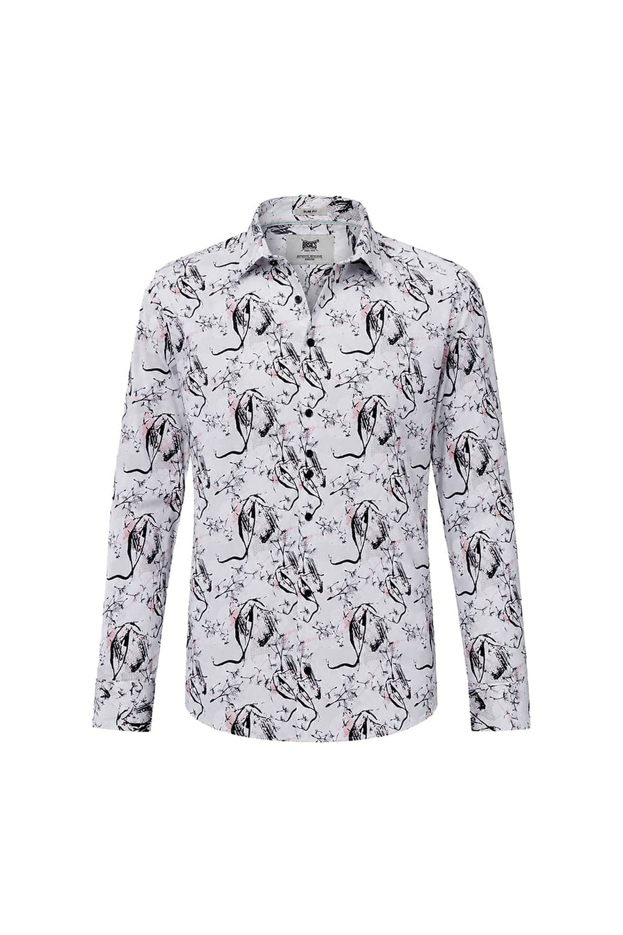 BASICS SLIM FIT LUCENT WHITE COTTON DIGITAL PRINTED SHIRT