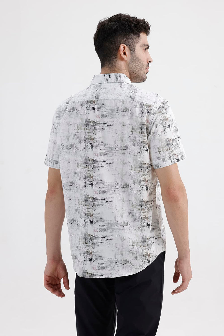 BASICS SLIM FIT GREY STALACTITE COTTON DIGITAL PRINTED HALFSLEEVES SHIRT