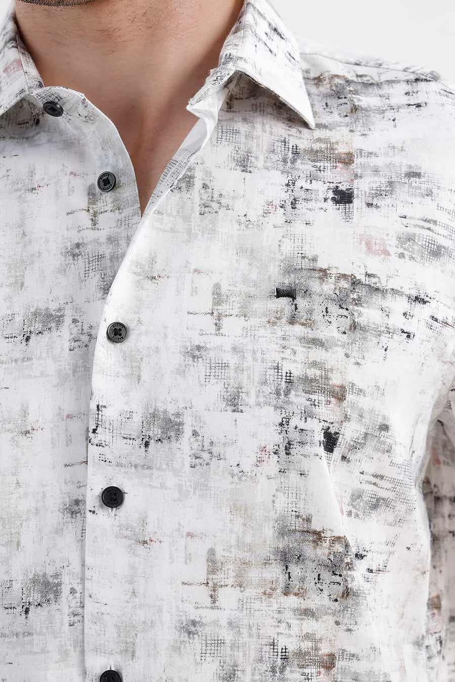 BASICS SLIM FIT GREY STALACTITE COTTON DIGITAL PRINTED HALFSLEEVES SHIRT