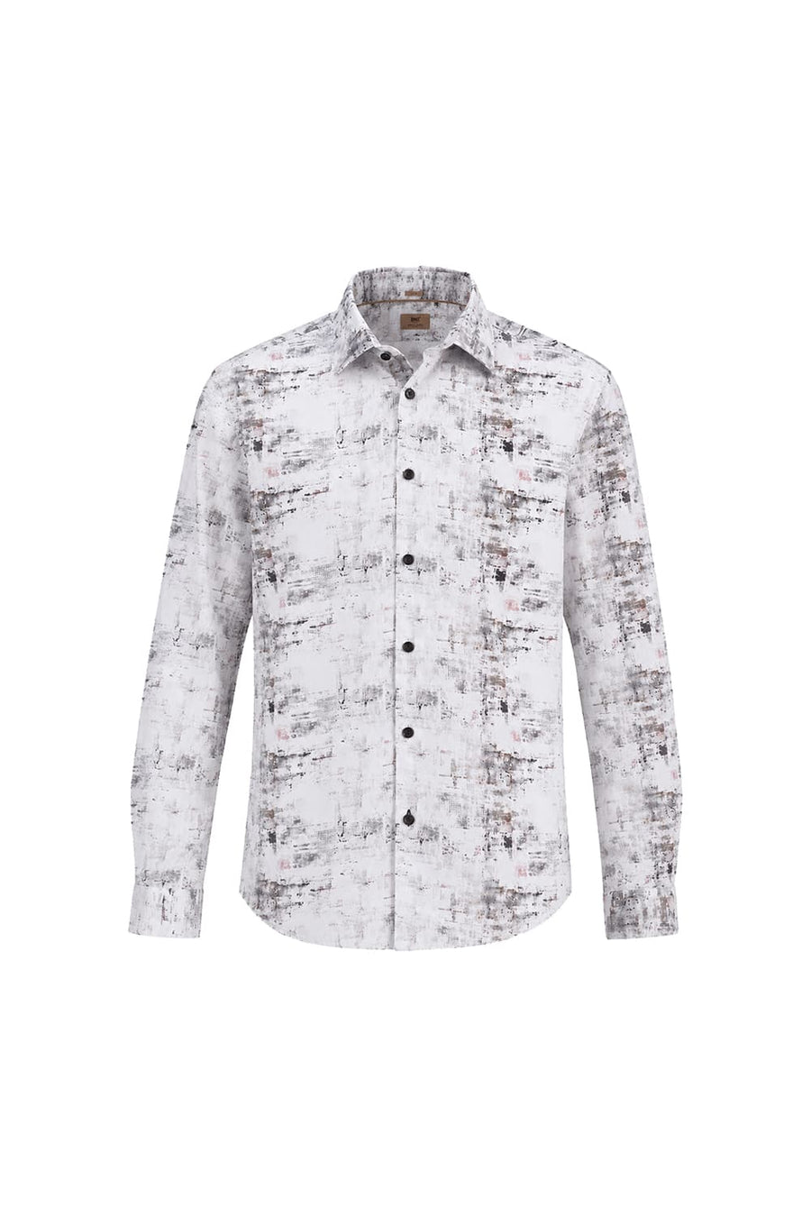 BASICS SLIM FIT GREY STALACTITE COTTON DIGITAL PRINTED SHIRT