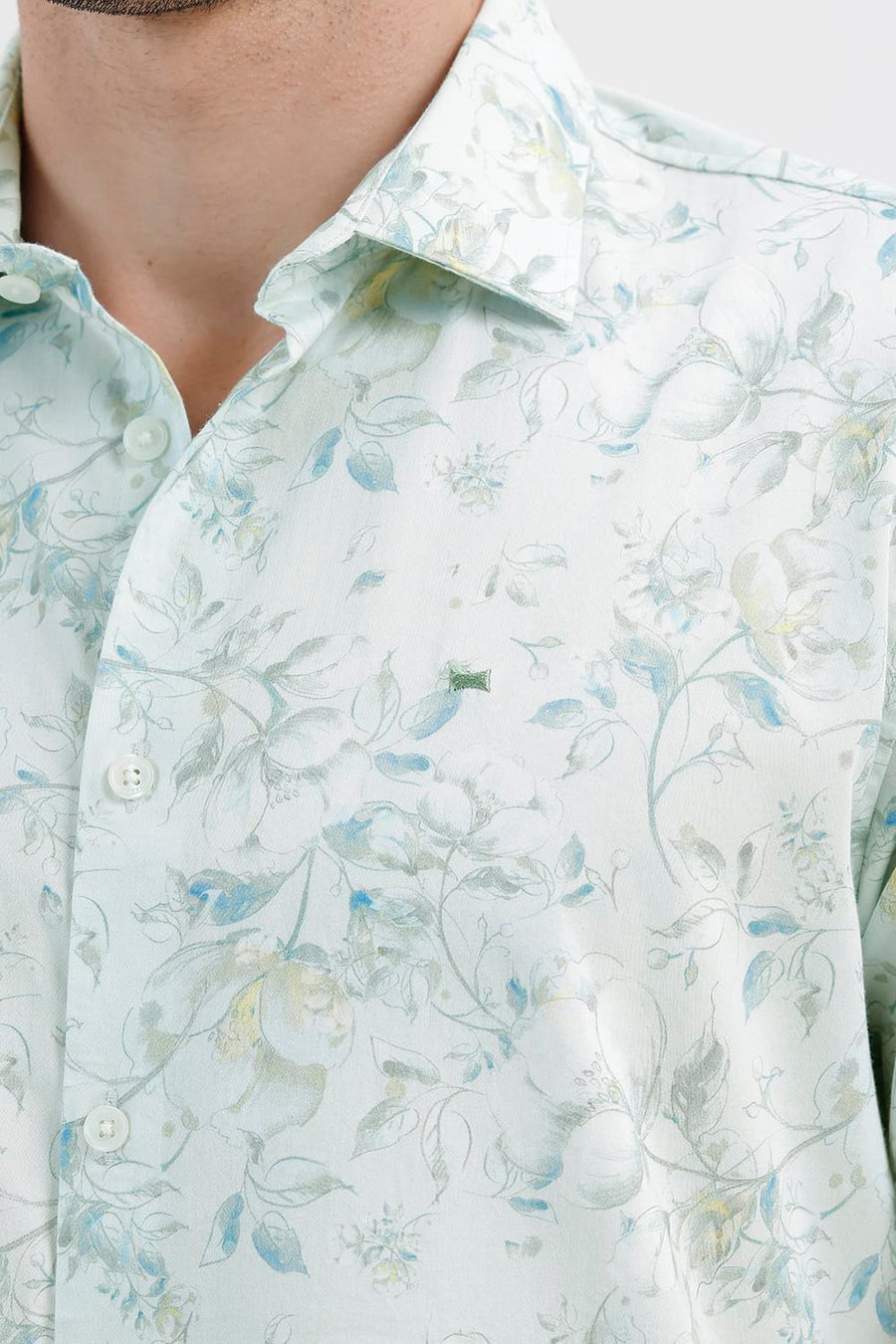 BASICS SLIM FIT FAIREST JADE COTTON DIGITAL PRINTED HALFSLEEVES SHIRT
