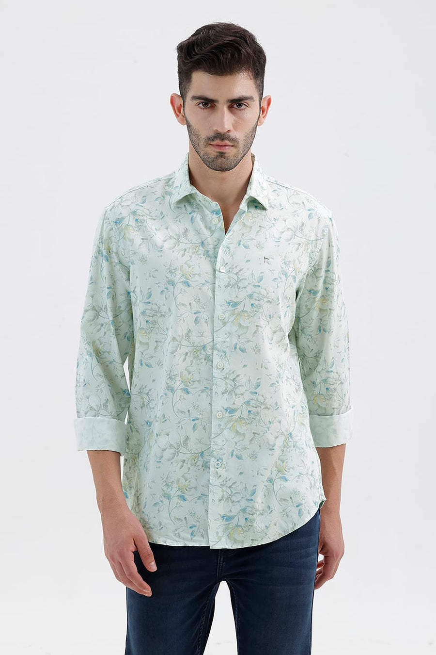 BASICS SLIM FIT FAIREST JADE COTTON DIGITAL PRINTED SHIRT