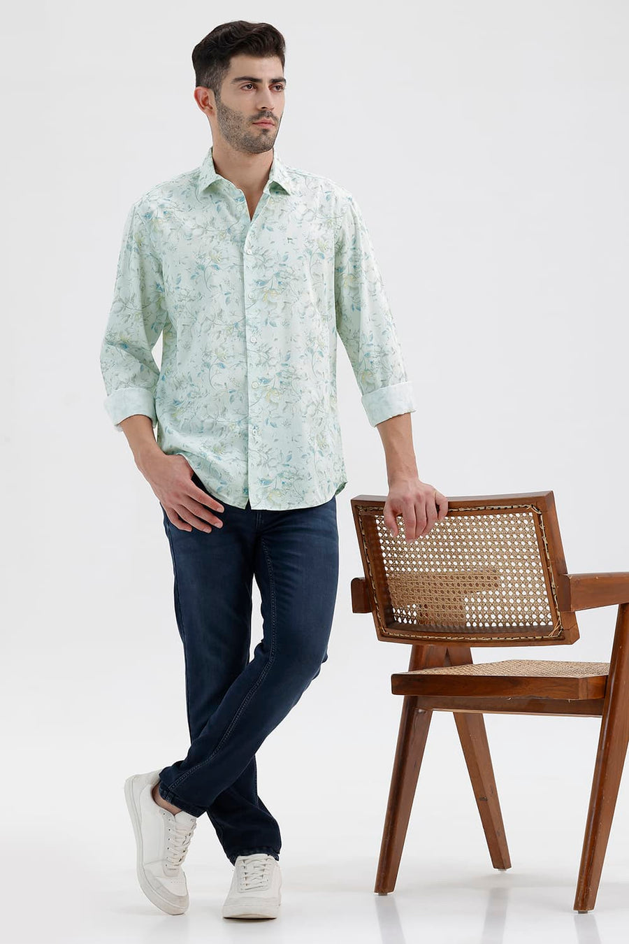 BASICS SLIM FIT FAIREST JADE COTTON DIGITAL PRINTED SHIRT