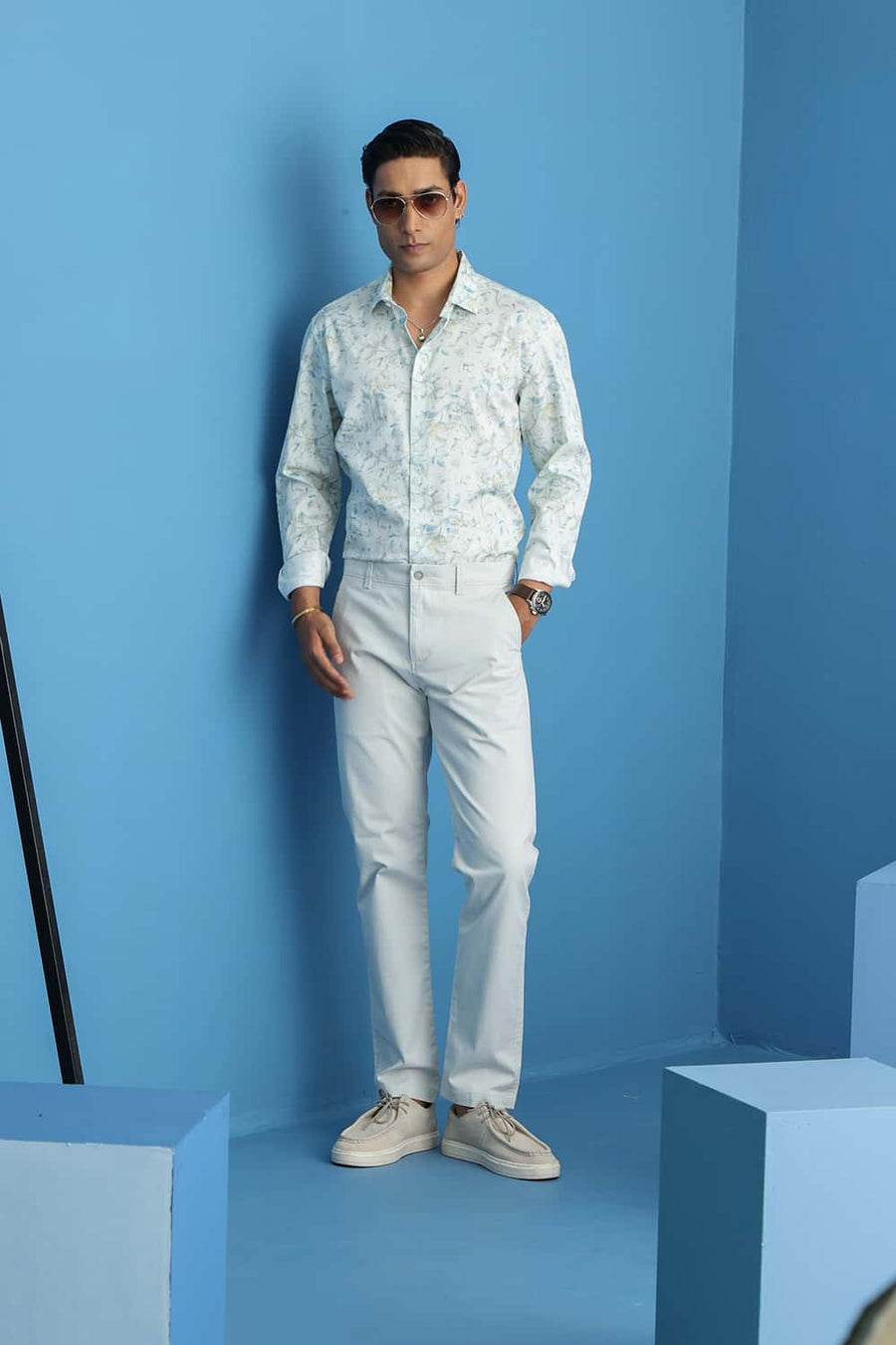 Basics Slim Fit Fairest Jade Cotton Digital Printed Shirt