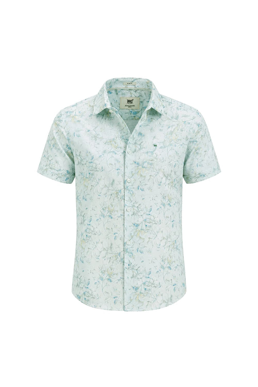 BASICS SLIM FIT FAIREST JADE COTTON DIGITAL PRINTED HALFSLEEVES SHIRT