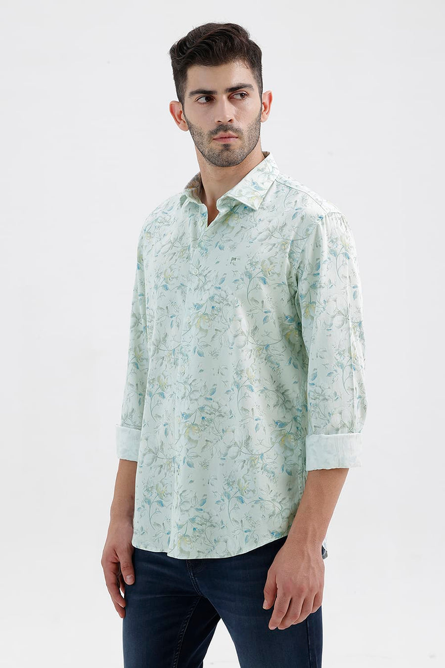 BASICS SLIM FIT FAIREST JADE COTTON DIGITAL PRINTED SHIRT