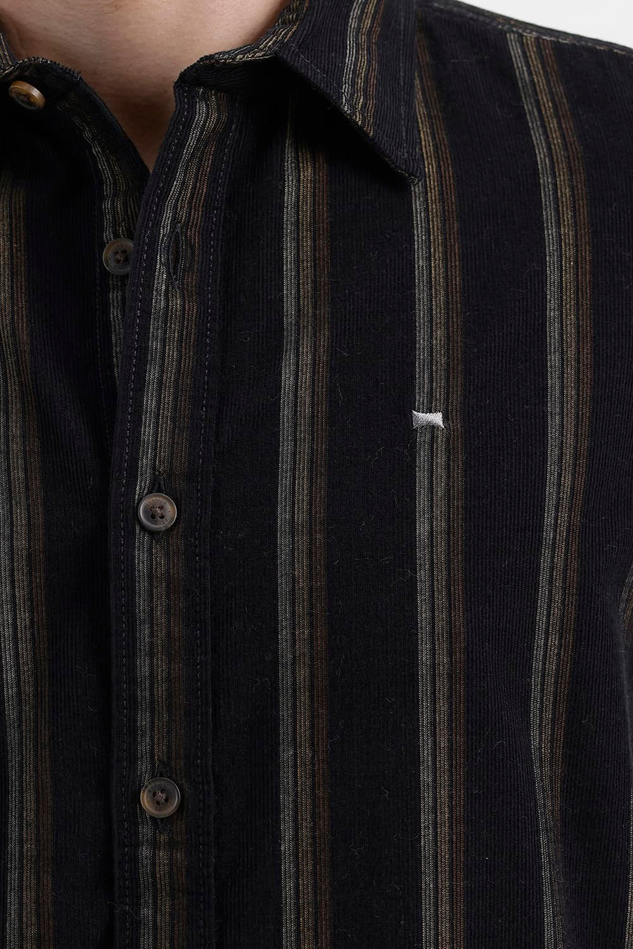 BASICS SLIM FIT ANTHRACITE BROWN COTTON CORDUROY STRIPE SHIRT