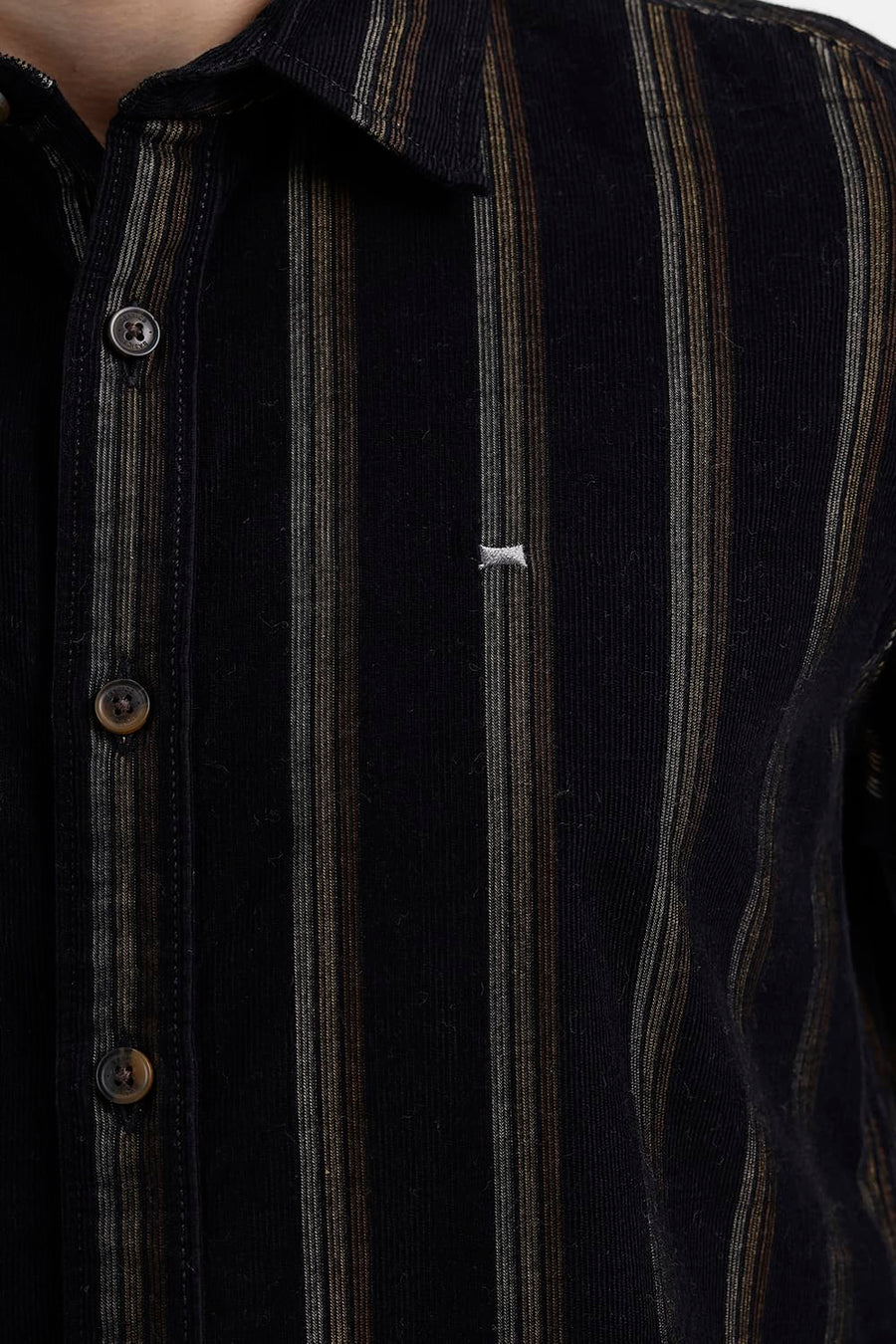 BASICS SLIM FIT ANTHRACITE BROWN COTTON CORDUROY STRIPE HALFSLEEVES SHIRT