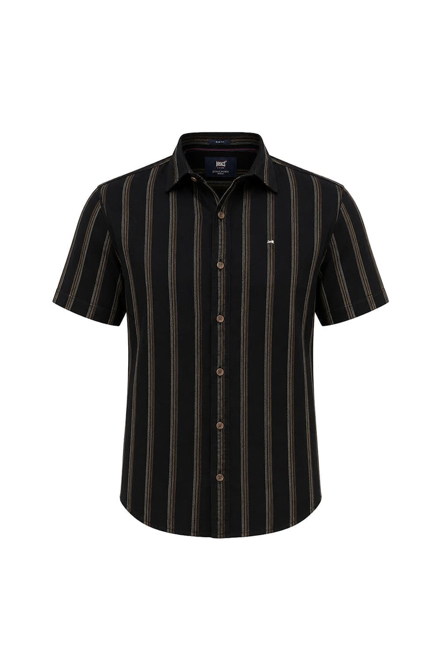 BASICS SLIM FIT ANTHRACITE BROWN COTTON CORDUROY STRIPE HALFSLEEVES SHIRT