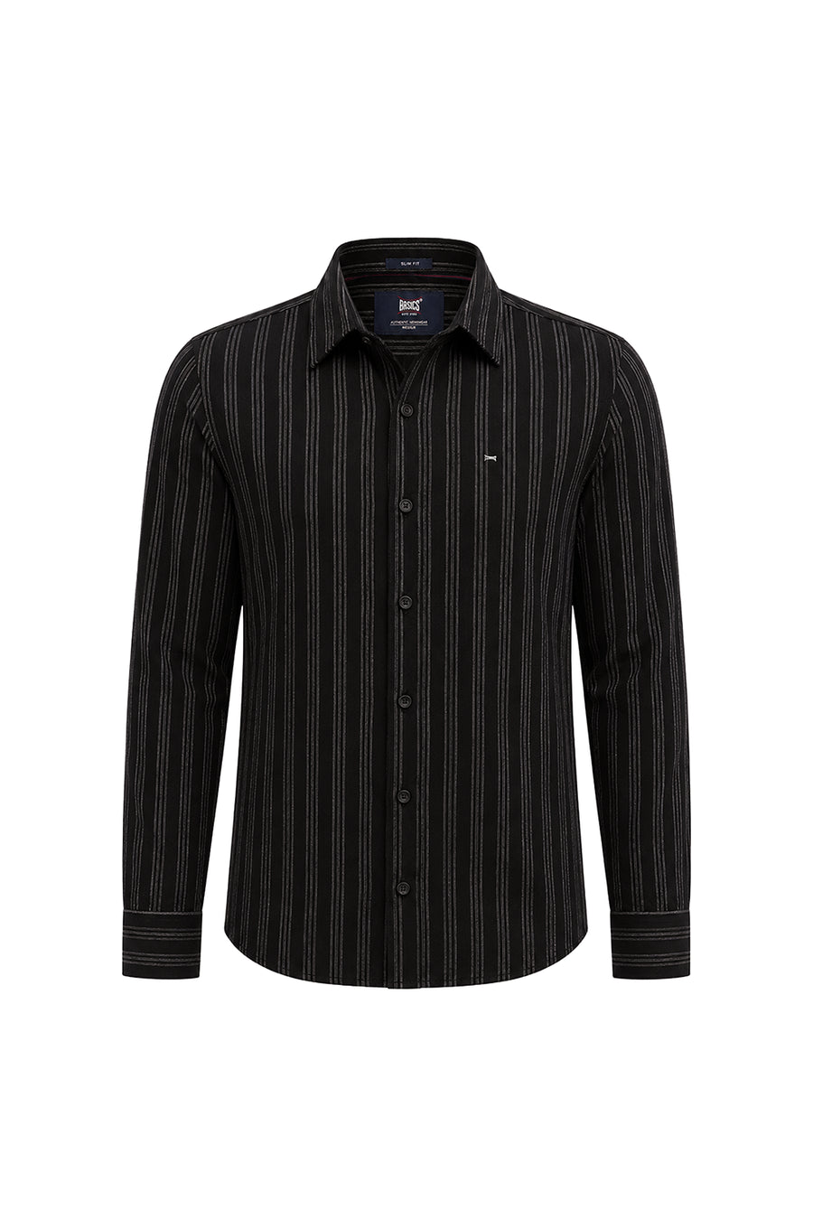 BASICS SLIM FIT BRISTOL BLACK COTTON CORDUROY STRIPE SHIRT