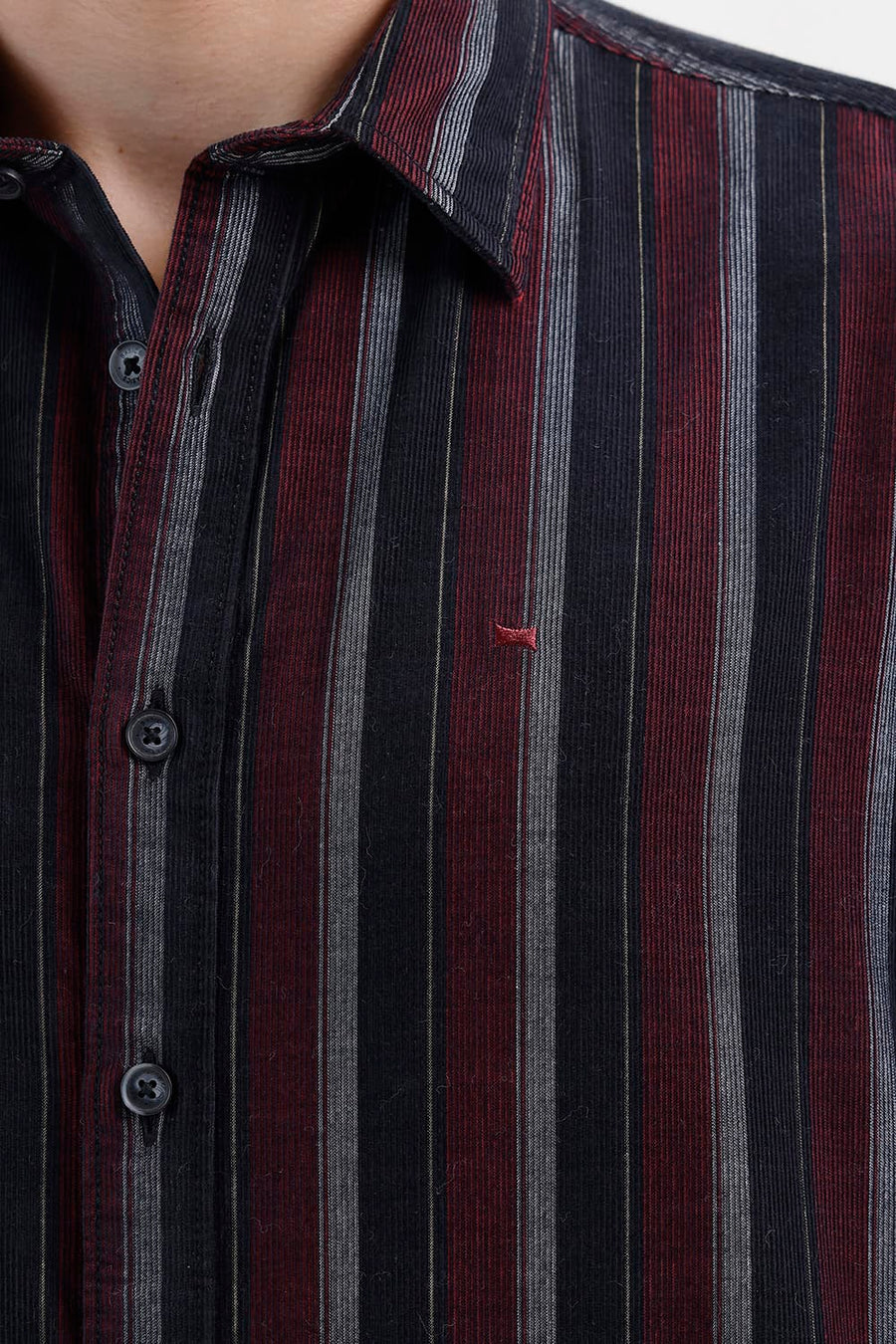 BASICS SLIM FIT BLACK OYSTER COTTON CORDUROY STRIPE SHIRT