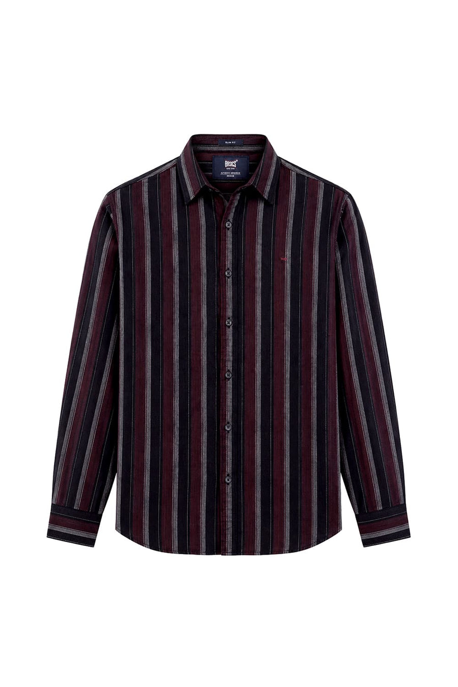 BASICS SLIM FIT BLACK OYSTER COTTON CORDUROY STRIPE SHIRT