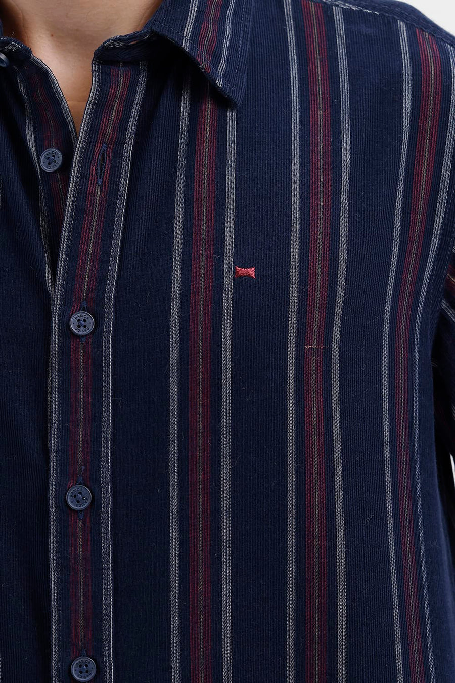 BASICS SLIM FIT NAVY SALUTE COTTON CORDUROY STRIPE SHIRT