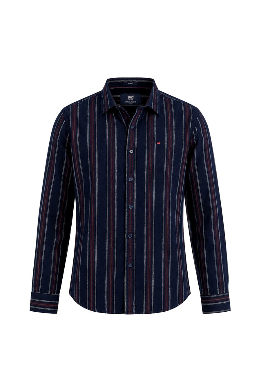 BASICS SLIM FIT NAVY SALUTE COTTON CORDUROY STRIPE SHIRT