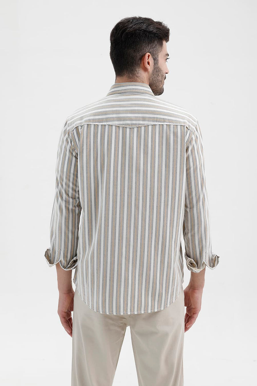 BASICS SLIM FIT CLOUD ECRU COTTON CORDUROY STRIPE SHIRT