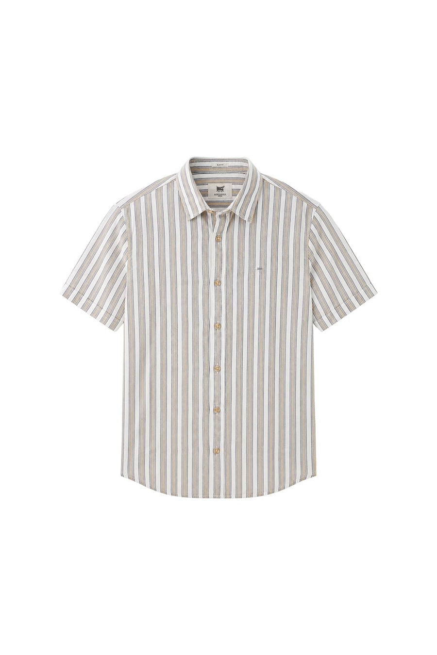 BASICS SLIM FIT CLOUD ECRU COTTON CORDUROY STRIPE HALFSLEEVES SHIRT