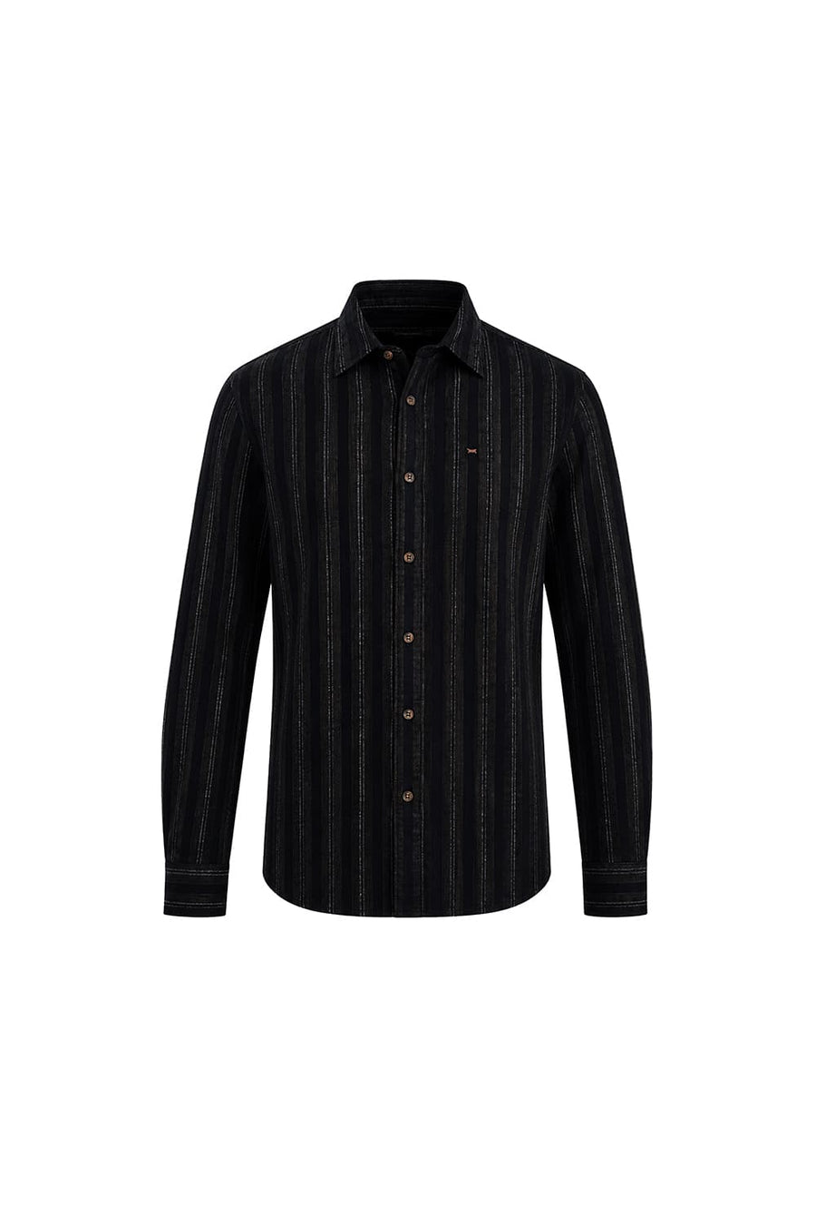 BASICS SLIM FIT ANTHRACITE BROWN COTTON CORDUROY STRIPE SHIRT