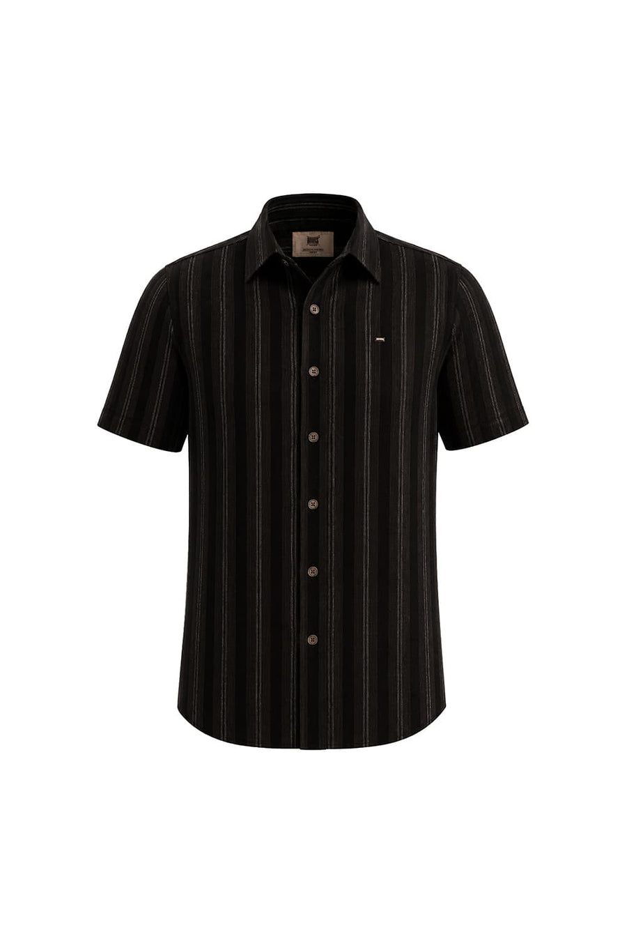 BASICS SLIM FIT ANTHRACITE BROWN COTTON CORDUROY STRIPE HALFSLEEVES SHIRT