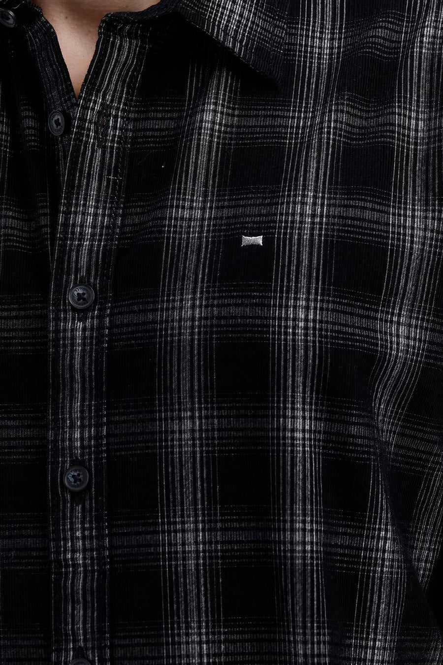 BASICS SLIM FIT BLACK CHARCOAL COTTON CORDUROY CHECKS SHIRT