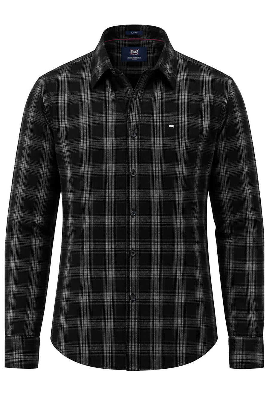 BASICS SLIM FIT BLACK CHARCOAL COTTON CORDUROY CHECKS SHIRT