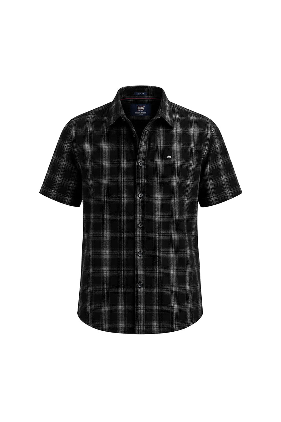 BASICS SLIM FIT BLACK CHARCOAL COTTON CORDUROY CHECKS HALFSLEEVES SHIRT