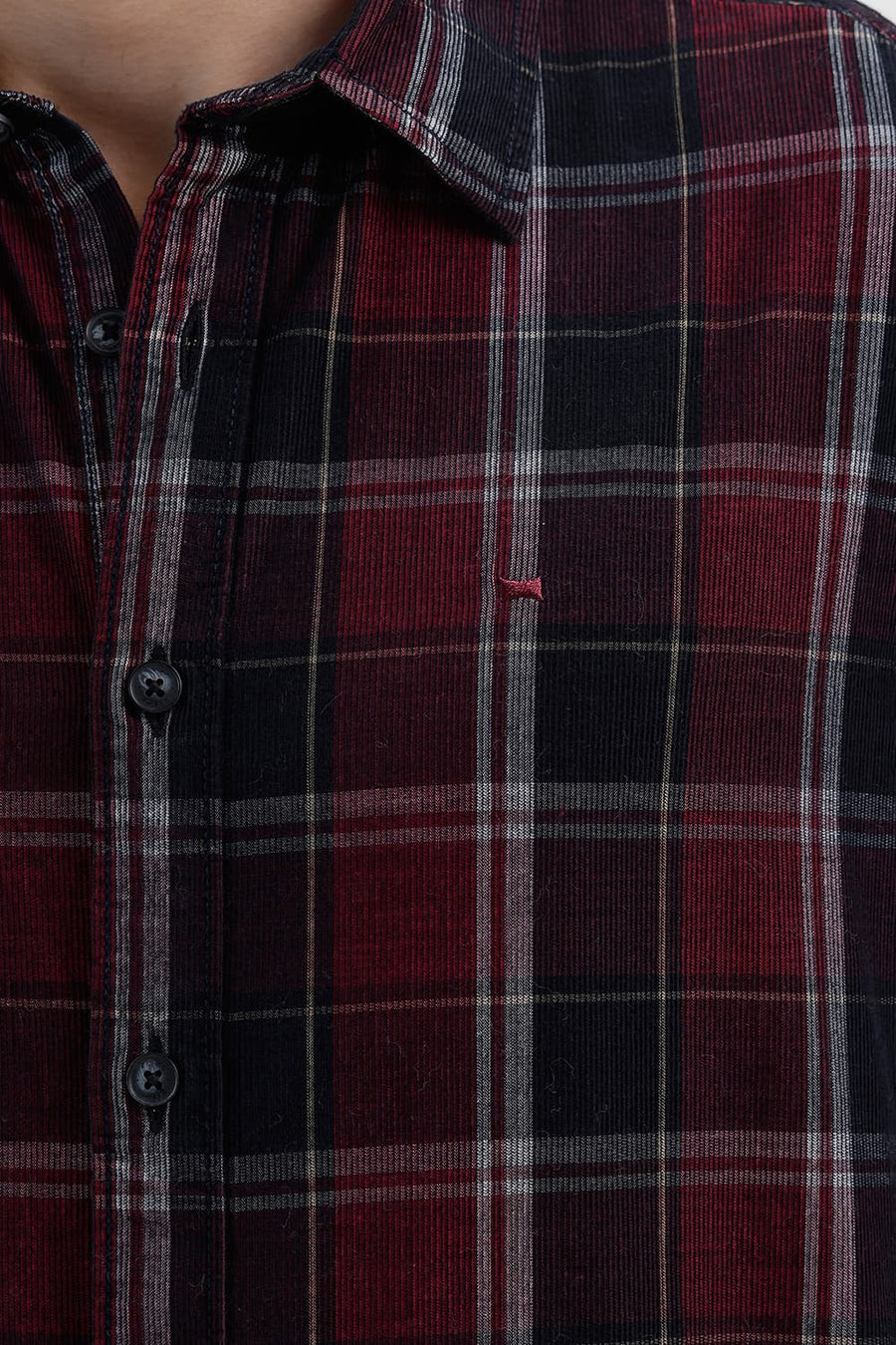 BASICS SLIM FIT BLACK OYSTER COTTON CORDUROY CHECKS SHIRT