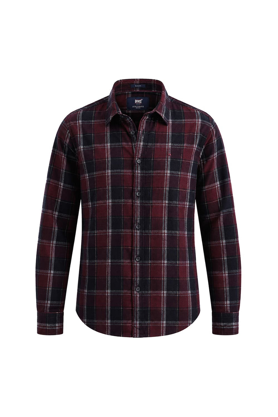 BASICS SLIM FIT BLACK OYSTER COTTON CORDUROY CHECKS SHIRT