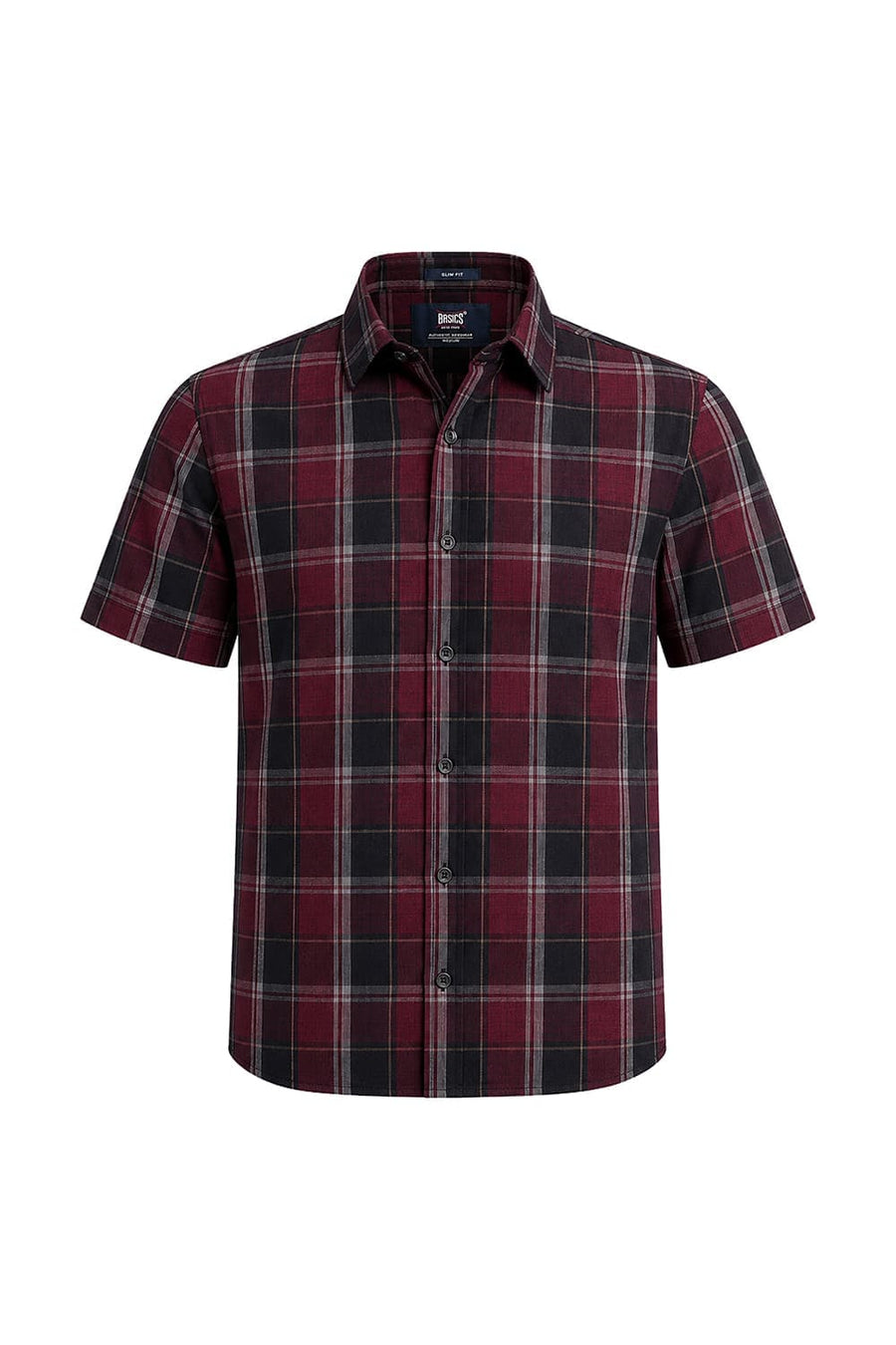 BASICS SLIM FIT BLACK OYSTER COTTON CORDUROY CHECKS HALFSLEEVES SHIRT