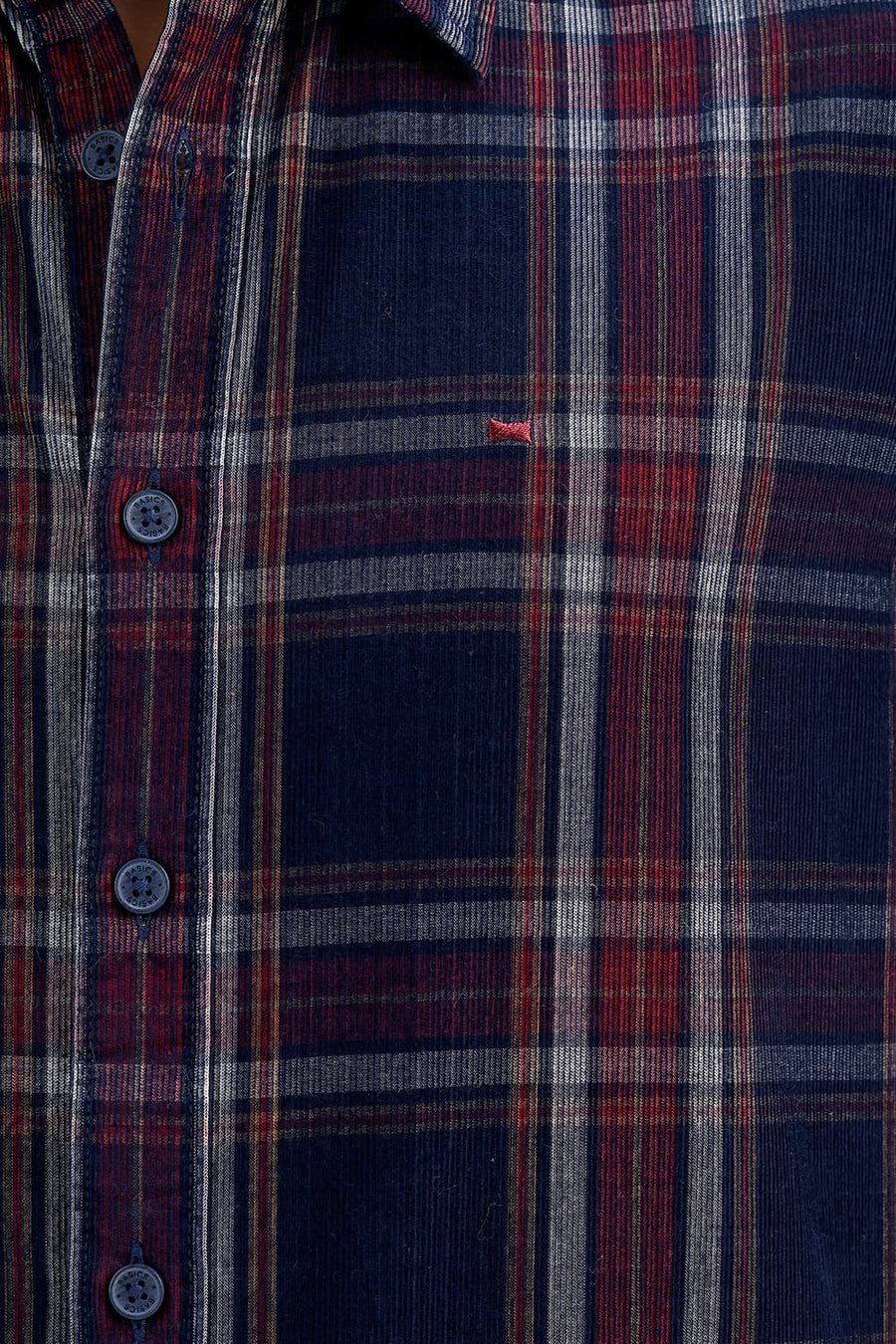 BASICS SLIM FIT SPACE NAVY COTTON CORDUROY CHECKS SHIRT