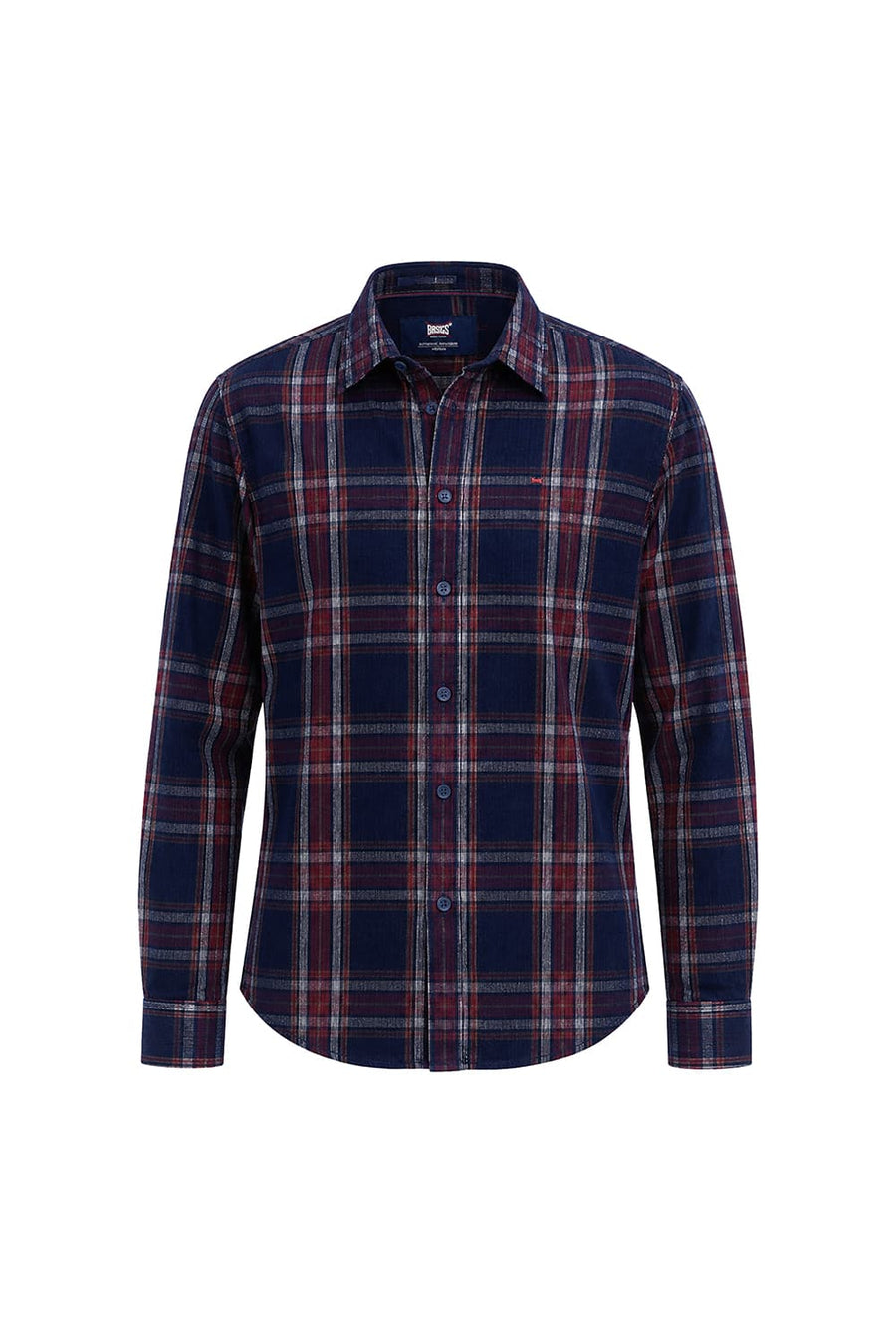 BASICS SLIM FIT SPACE NAVY COTTON CORDUROY CHECKS SHIRT