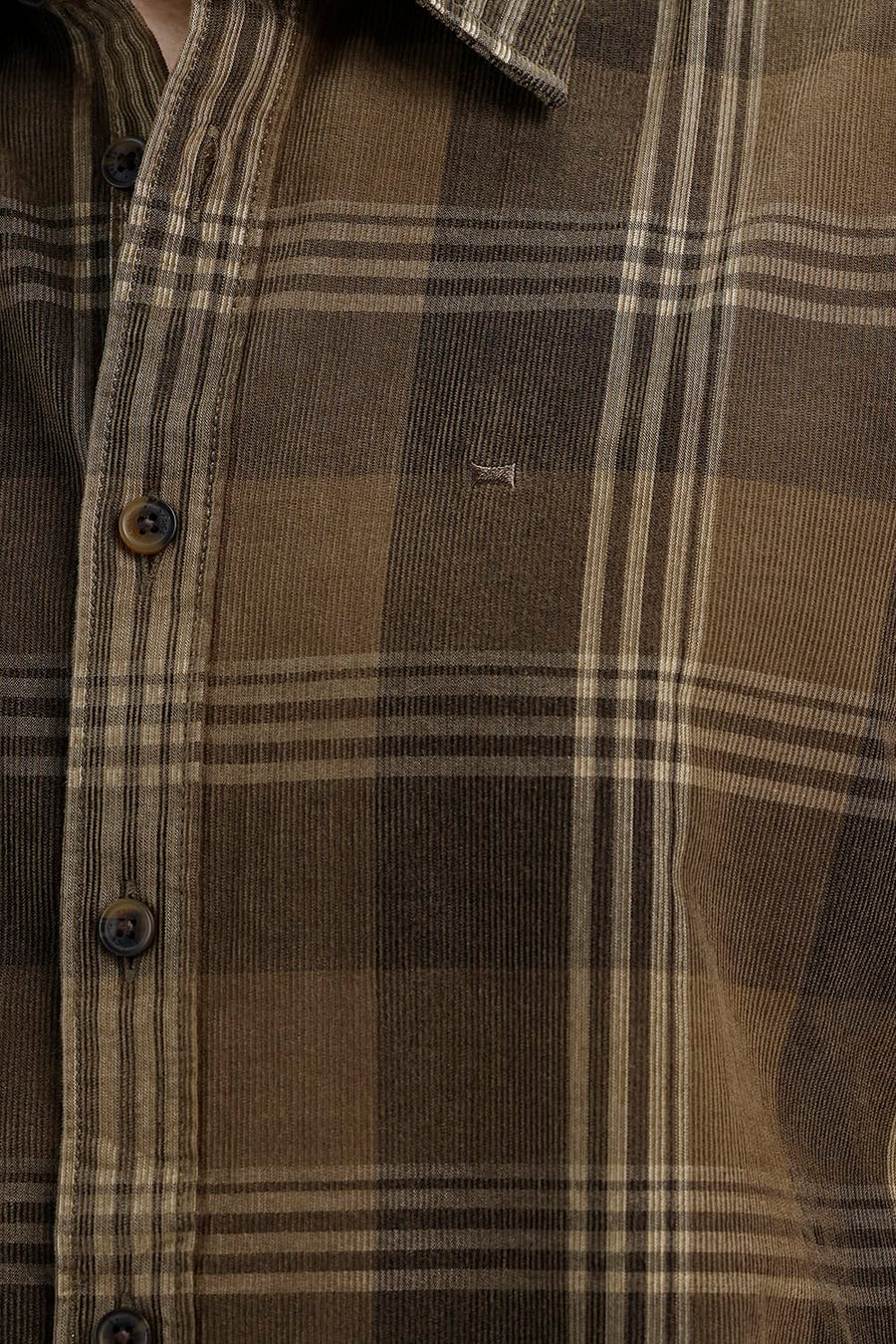 BASICS SLIM FIT LEAD BROWN COTTON CORDUROY CHECKS HALFSLEEVES SHIRT