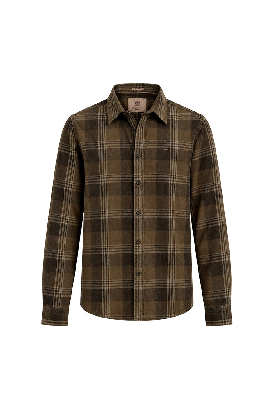 BASICS SLIM FIT LEAD BROWN COTTON CORDUROY CHECKS SHIRT