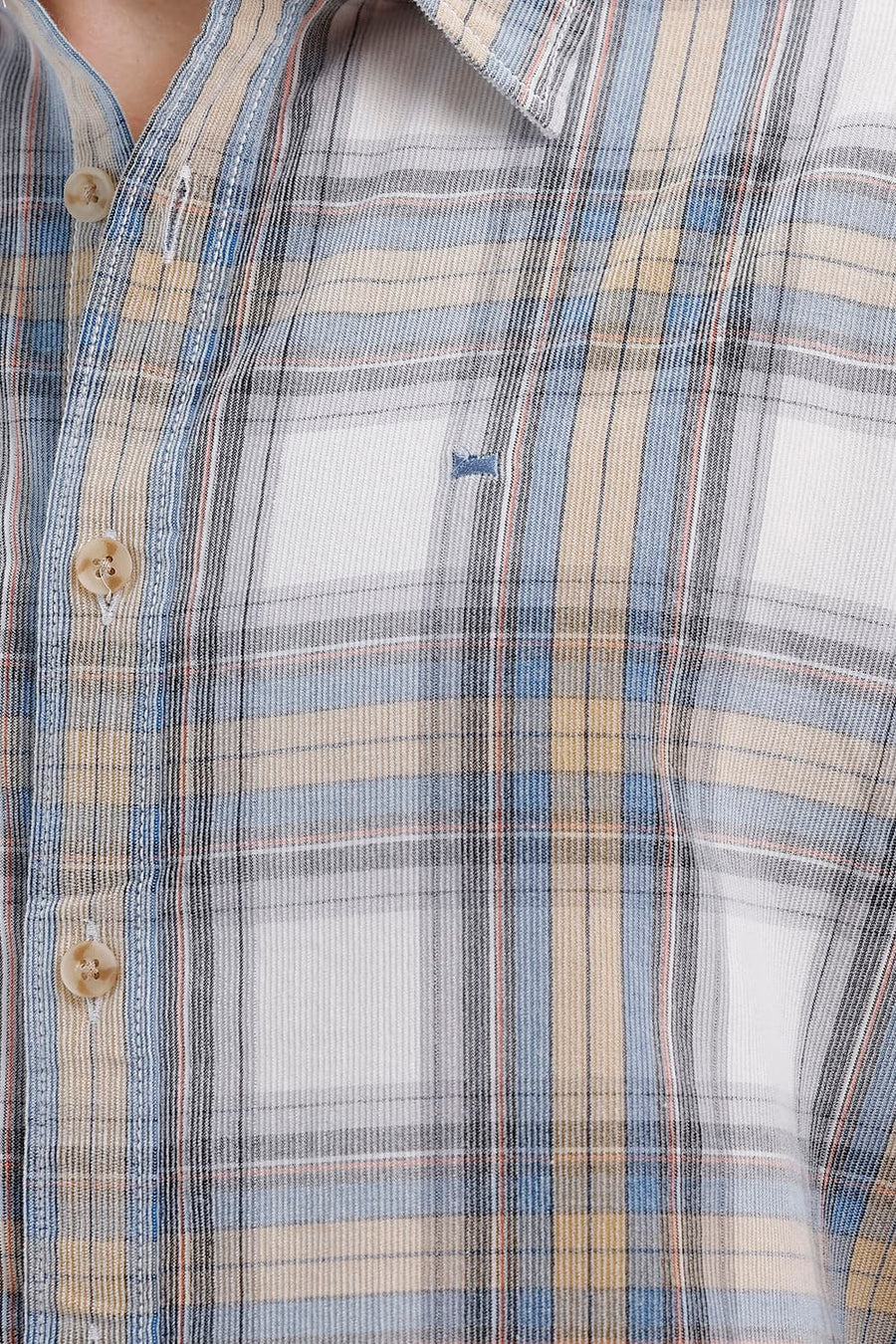 BASICS SLIM FIT LUCENT WHITE COTTON CORDUROY CHECKS SHIRT