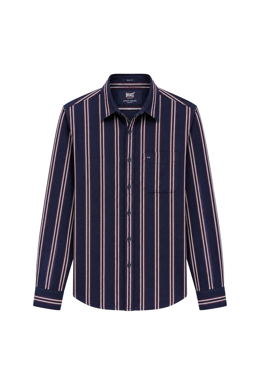 BASICS SLIM FIT NAVY BLUES COTTON HOPSACK STRIPE SHIRT