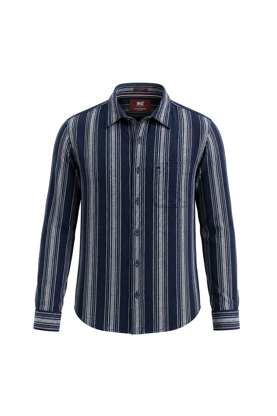 BASICS SLIM FIT NAVY SALUTE COTTON HOPSACK STRIPE SHIRT