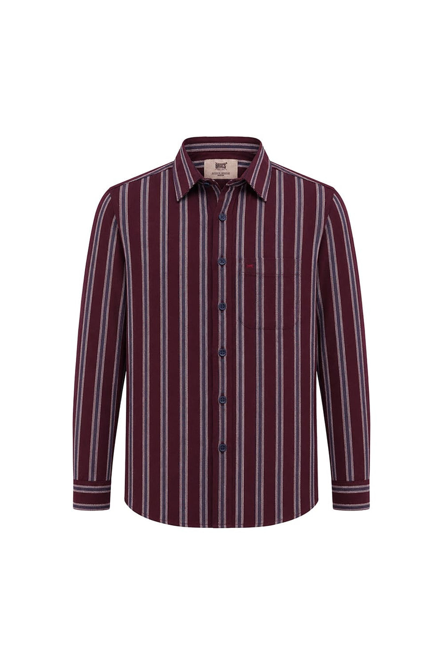 BASICS SLIM FIT WINE MAROON COTTON HOPSACK STRIPE SHIRT