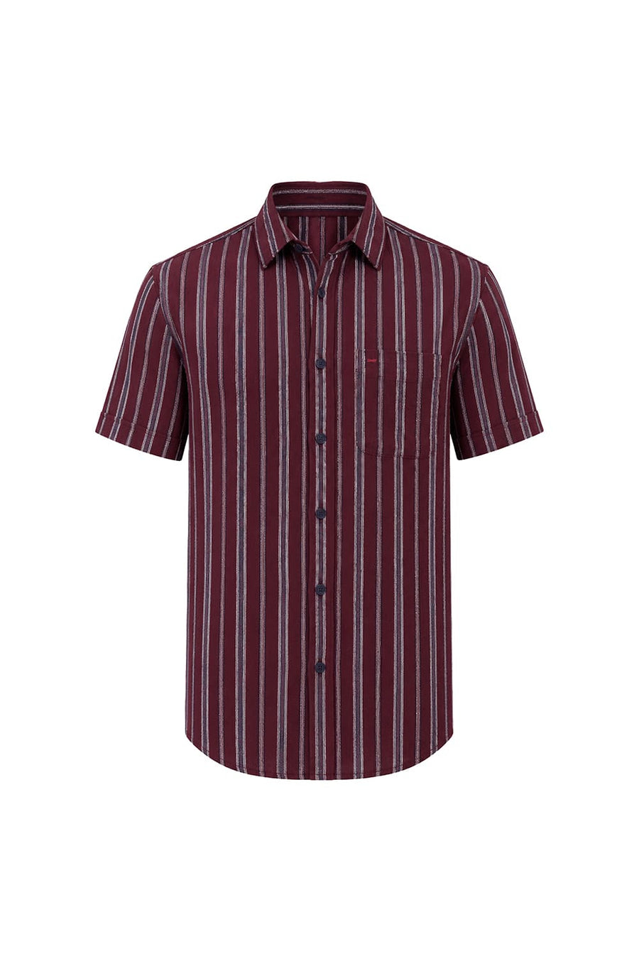 BASICS SLIM FIT WINE MAROON COTTON HOPSACK STRIPE HALFSLEEVES SHIRT