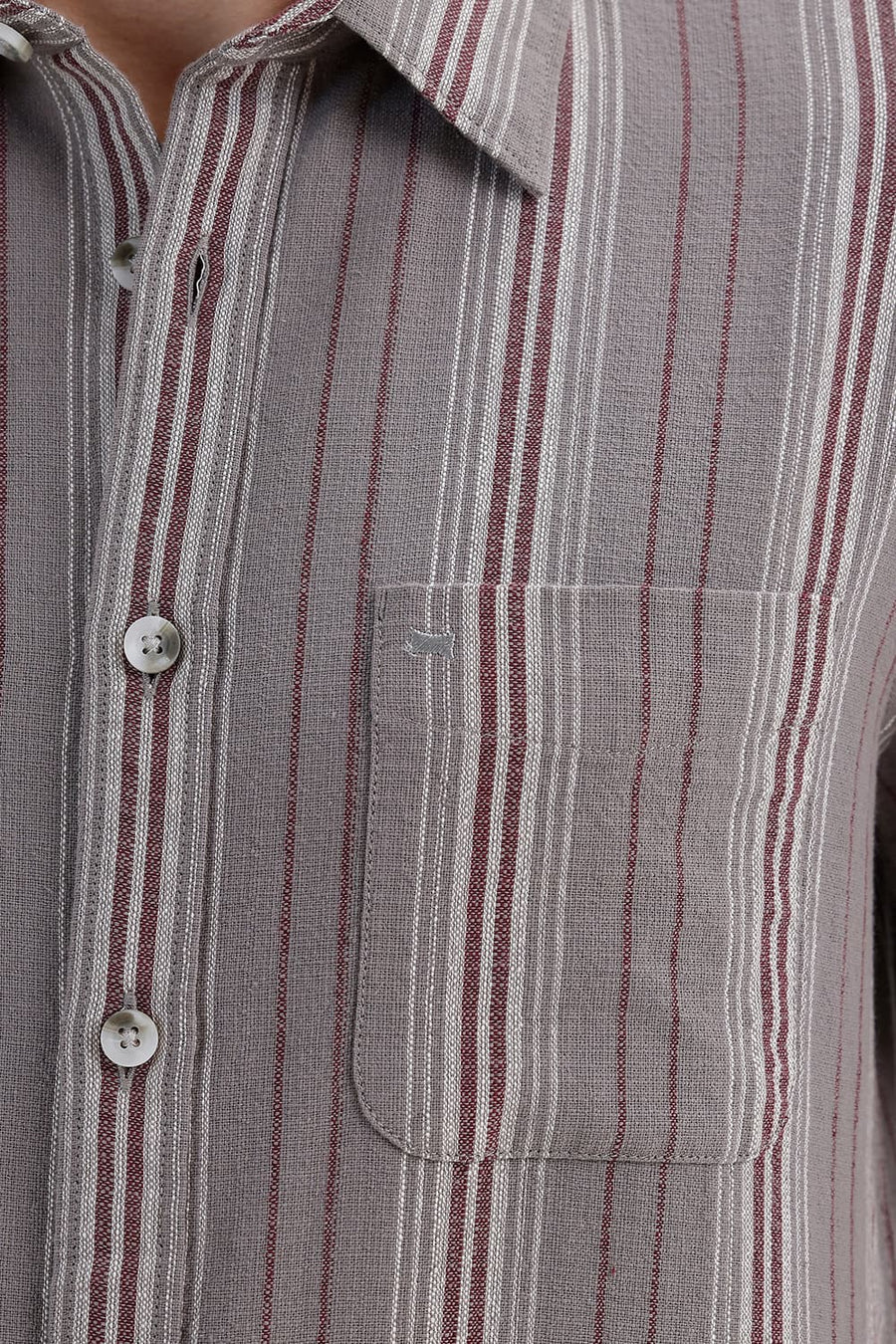 BASICS SLIM FIT STORM GREY COTTON HOPSACK STRIPE SHIRT