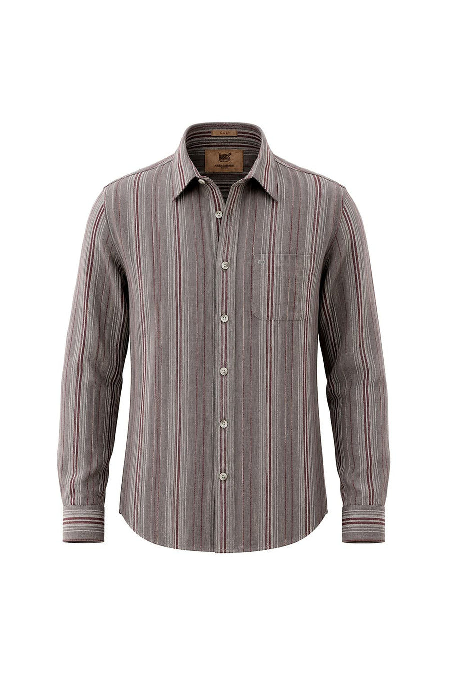 BASICS SLIM FIT STORM GREY COTTON HOPSACK STRIPE SHIRT