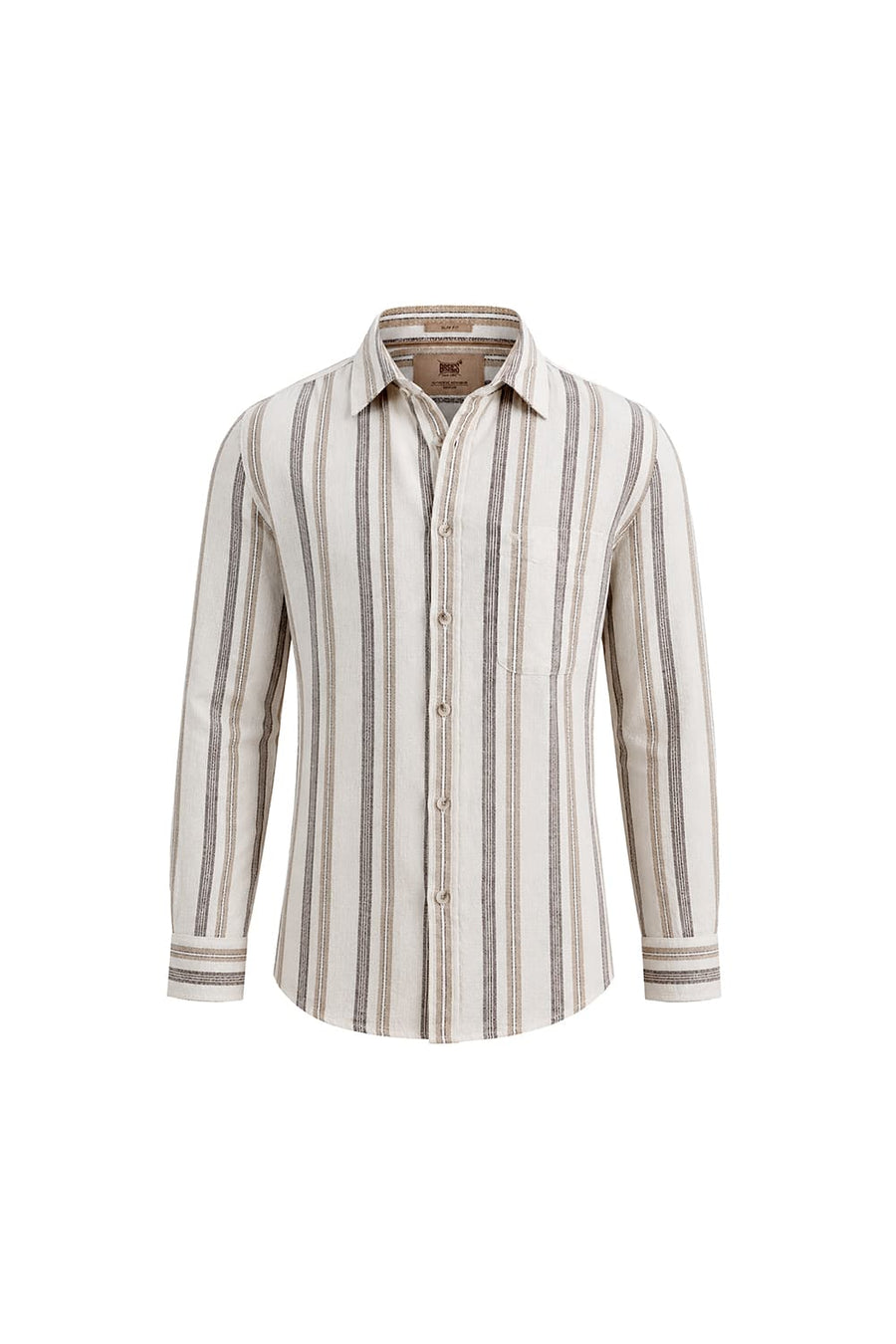 BASICS SLIM FIT BUTTERCREAM BEIGE COTTON HOPSACK STRIPE SHIRT