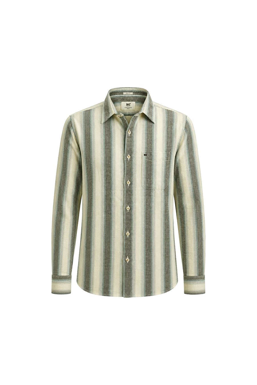 BASICS SLIM FIT ANISE ECRU COTTON HOPSACK STRIPE SHIRT