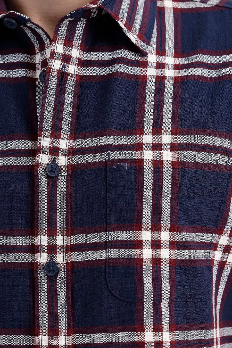 BASICS SLIM FIT INSIGNIA BLUE COTTON HOPSACK CHECKS HALFSLEEVES SHIRT