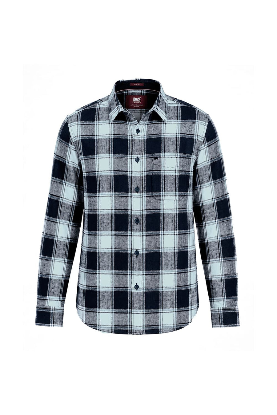 BASICS SLIM FIT SPACE BLUE COTTON HOPSACK CHECKS SHIRT