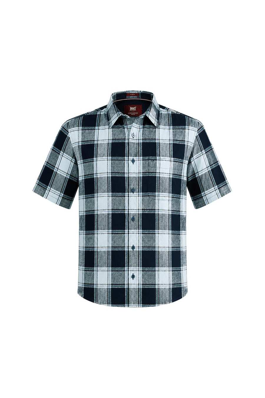 BASICS SLIM FIT SPACE BLUE COTTON HOPSACK CHECKS HALFSLEEVES SHIRT