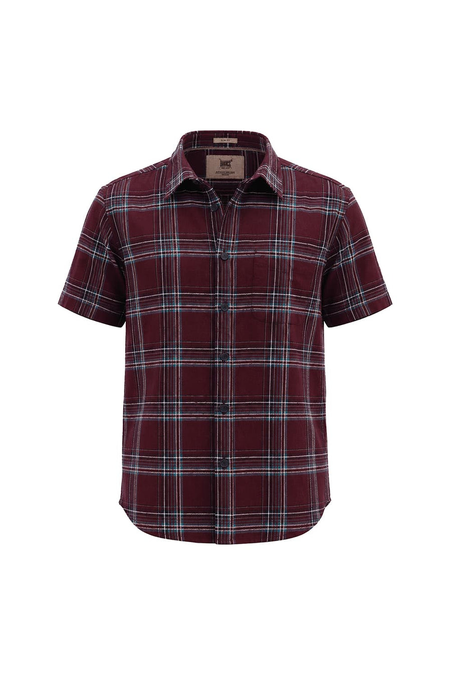 BASICS SLIM FIT ROYALE MAROON COTTON HOPSACK CHECKS HALFSLEEVES SHIRT