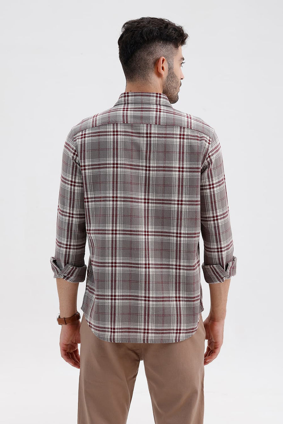 BASICS SLIM FIT STEEPLE GREY COTTON HOPSACK CHECKS SHIRT