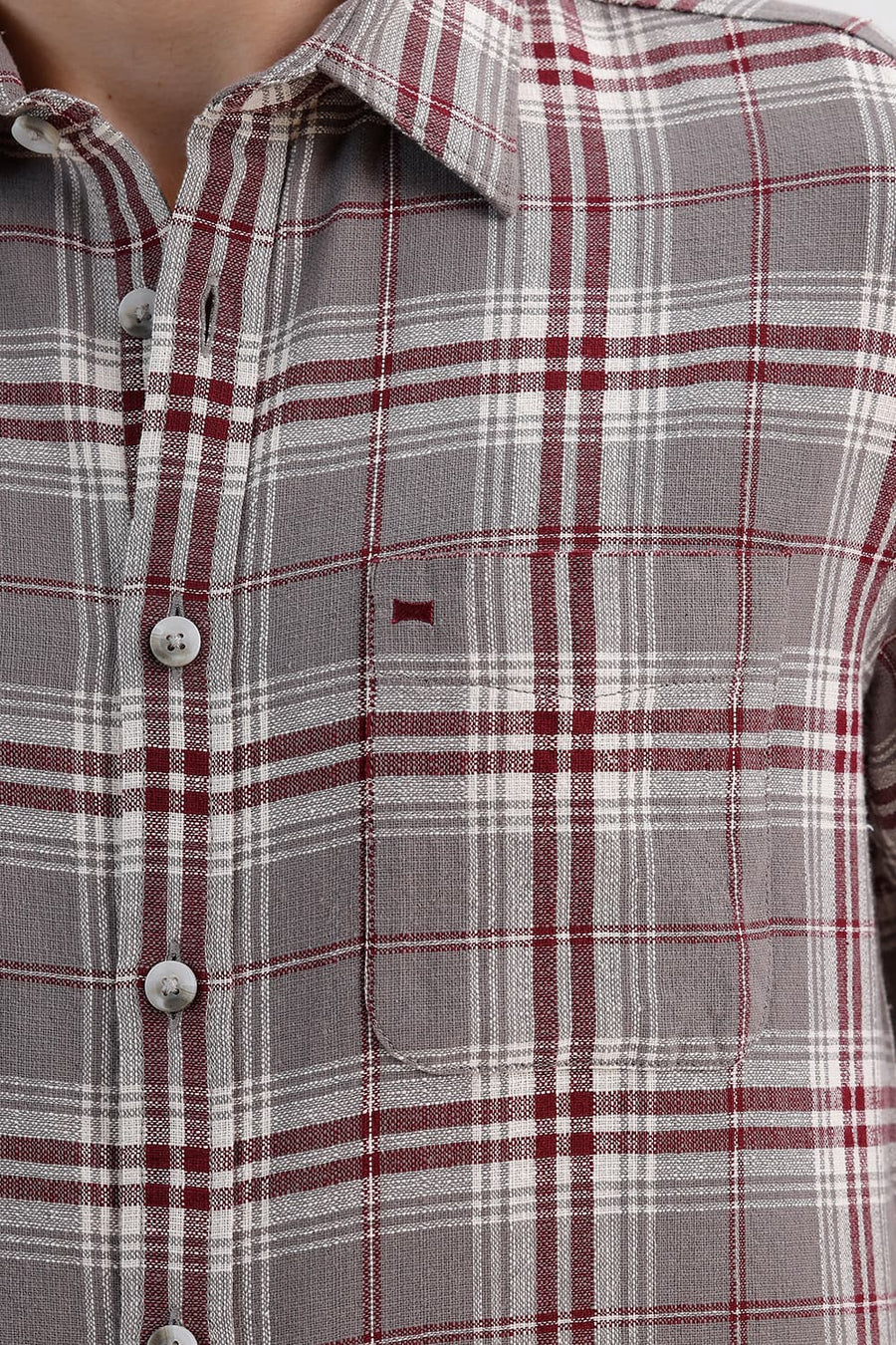 BASICS SLIM FIT STEEPLE GREY COTTON HOPSACK CHECKS SHIRT
