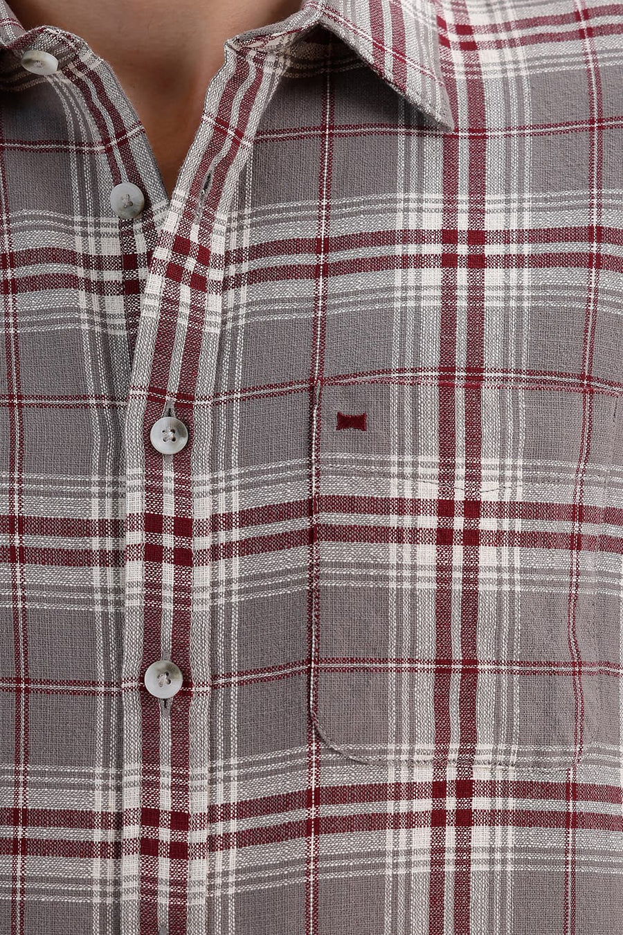 BASICS SLIM FIT STEEPLE GREY COTTON HOPSACK CHECKS HALFSLEEVES SHIRT